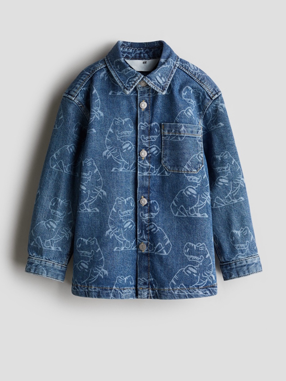 H&M Blue Dinosaur-Print Denim Jacket for Kids 7Y Shirt Jacket Shacket